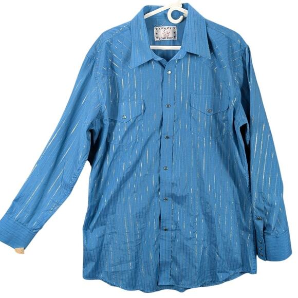 Crazy Cowboy Shirt Mens XL Western Pearl Snap Metallic Striped Rodeo Extra Large - Picture 1 of 6